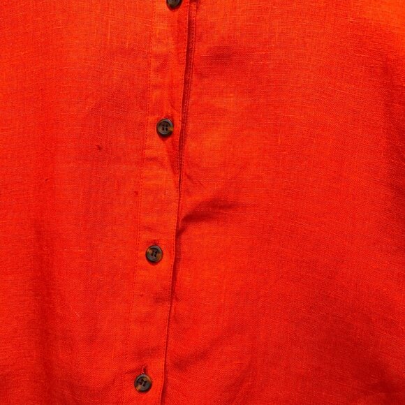 Harvé Benard Women's Linen Button Up Shirt Summer Size 12 Orange Short Sleeve - Picture 6 of 10